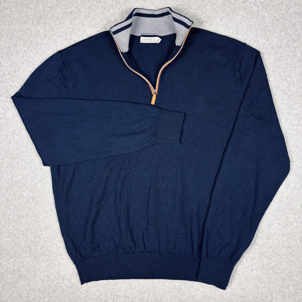 Collars & Co Cashmere Touch Australian Merino Wool 1/4 Zip Sweater Mens 3XL Navy